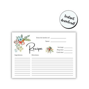 Blumen Hochzeit Dusche Herunterladbare Rezept Karte, Rezept Karten Vorlage, Brautparty, Blumen Braut, Brautparty Rezept Karte, printable