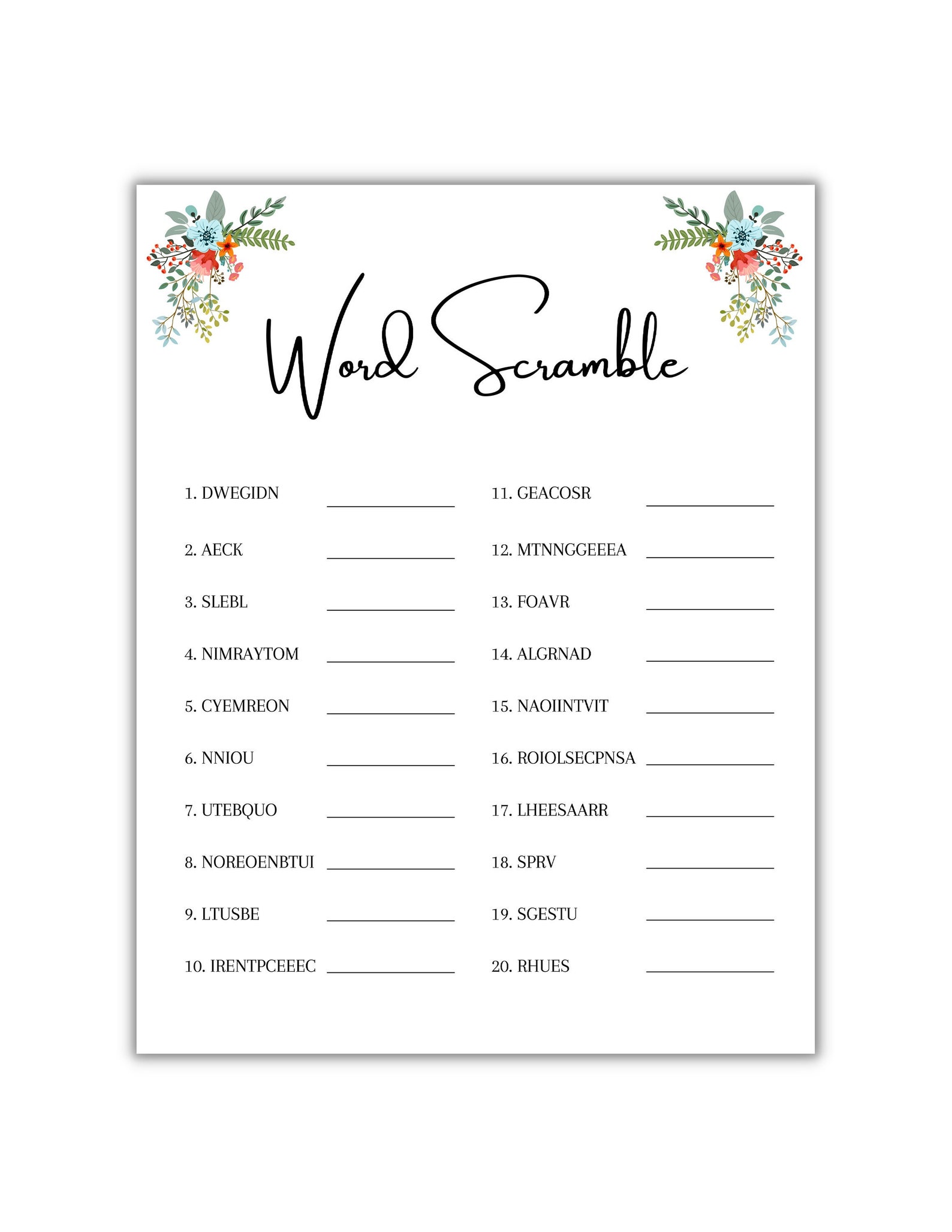 Wedding Shower Word Scramble Game, Bridal Shower Games, Bachelorette ...