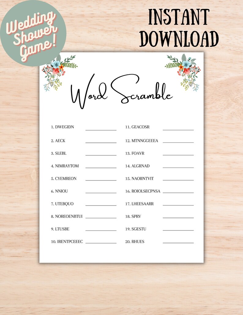 Wedding Shower Word Scramble Game, Bridal Shower Games, Bachelorette ...