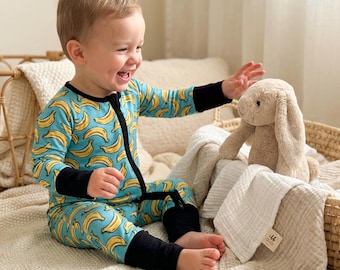Bamboo Baby Pajamas: Banana Zip-Up Baby Romper, Dirt Bike Long Sleeve Sleeper