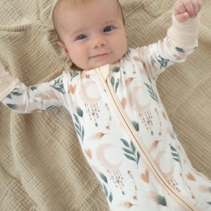 Bamboo Baby Pajamas Boho - Breathable Toddler Romper - Hypoallergenic - Grow with Me Sleeper - Sustainable Baby Clothing - Zipper Footie
