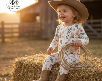 Pijamas de bambú para bebé: Pelele con cremallera de vaquera, pijama de manga larga Stampede.