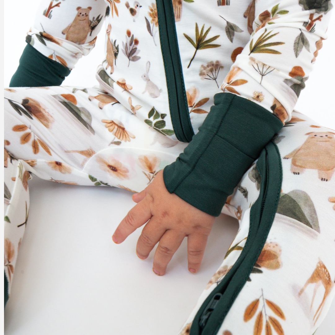 Bamboo Baby Pajamas: Zip-up Baby Romper, Woodland Long Sleeve Sleeper ...