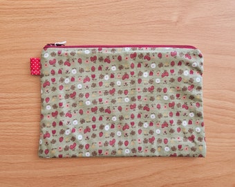 Strawberry Pouch-Strawberry-Sewn Pouch-Zippered Pouch- Gifts for her- Gifts for Girls- Teacher's Gift- Coin purse- Make up Pouch-Handcrafted