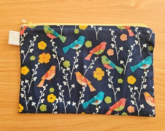Bird Pouch- Sewn Pouch-Zippered Pouch- Giftsforher- Gifts for Girls- Teacher's Gift- Makeup Pouch- Cosmetic Bag