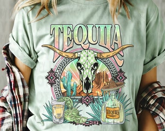 Tequila Graphic Tshirt, Comfort Colors Graphic Tee, Cow Skull Shirt, Tequila Shirt