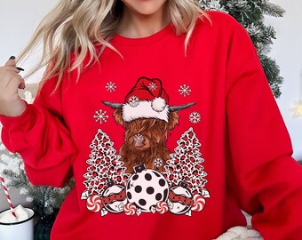 Holiday Highland Cow Sweatshirt, Highland Cow Sweatshirt, Christmas Shirt, Christmas Sweatshirt