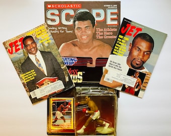 Vintage Boxing Memorabilia Bundle: Jet Magazines & Sugar Ray Leonard Figure