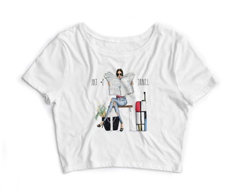 Crop Top ART OF TRAVEL | White Printed Crop Top