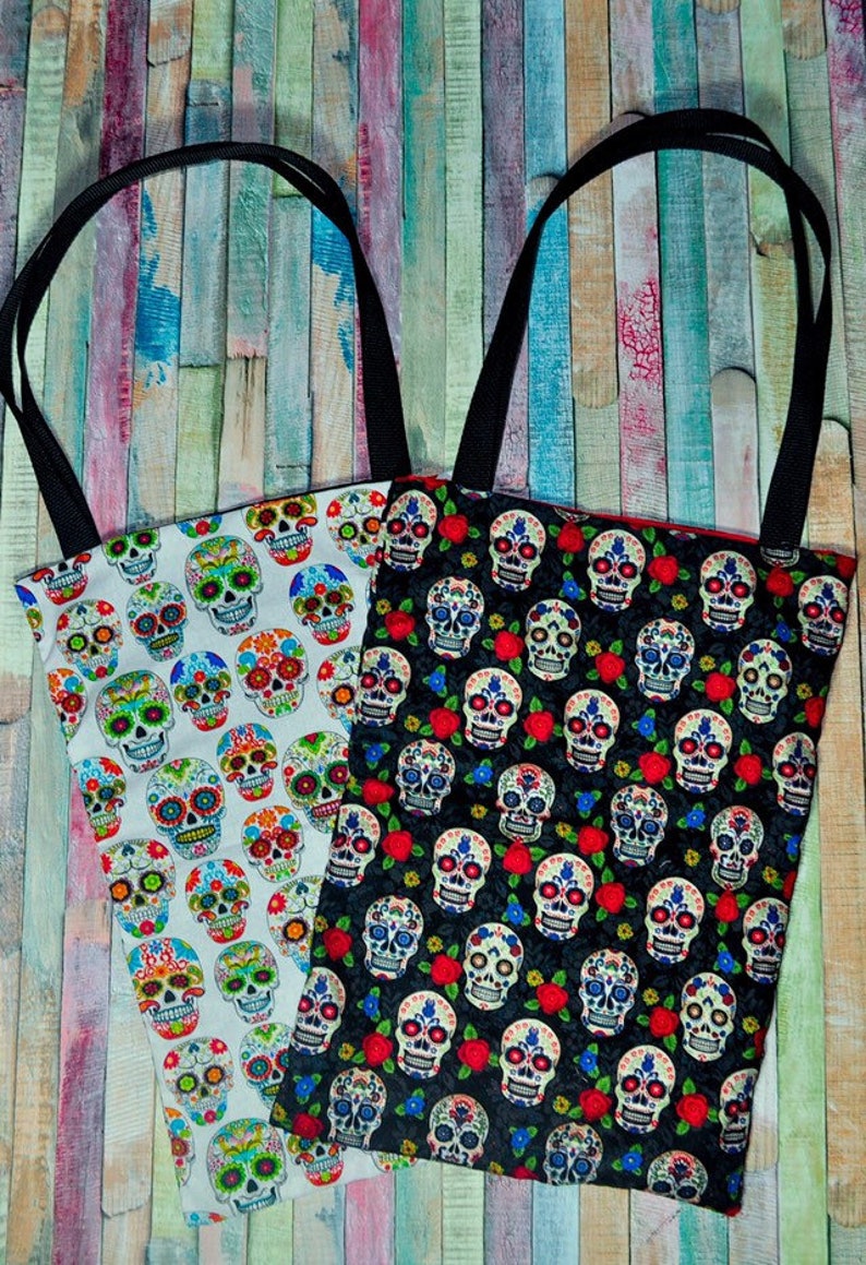Nerditotes Handmade Handsewn Sugar Skulls Tote Bag