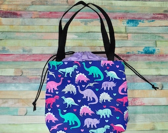 Nerditotes Dinosaur Insulated Drawstring Lunch Tote Bag