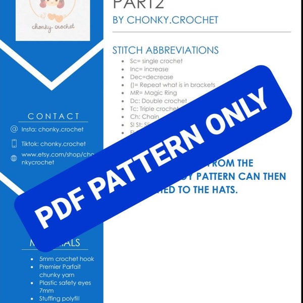 DIGITAL PDF crochet PATTERN chonky boi hats part 2