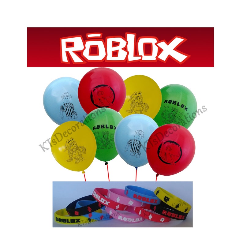 26 Piece Roblox Set 16 Roblox Balloons And 10 Roblox Bracelets Roblox Birthday Party Decorations Roblox Party Supplies Bouquet Decor - 