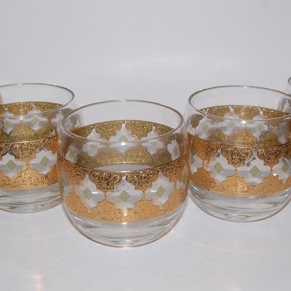 Culver Ltd. "Valencia" Roly Poly Cocktail Glasses  w/22K Gold Accents- Set of 5