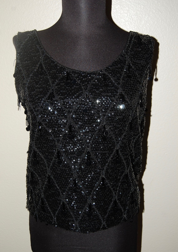 Vintage 1960s Sequined Wool Sleeveless Top/Blouse 