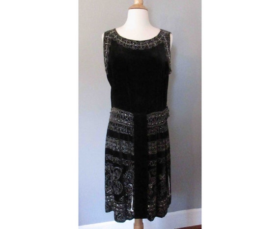 Black Velvet Beaded 20s Evening Dress