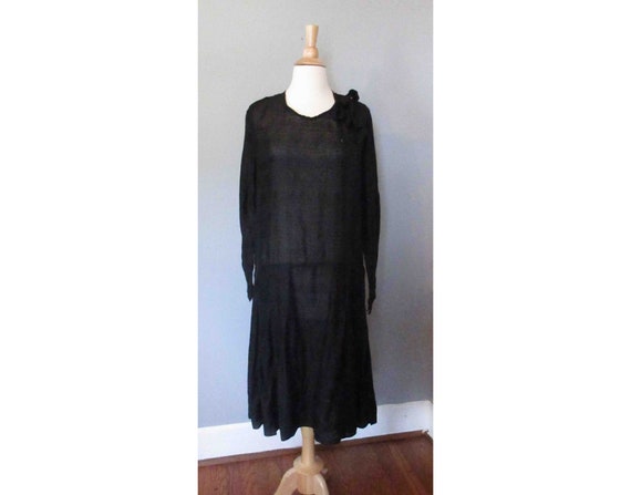 Black Embroidered Cotton 20s Dress