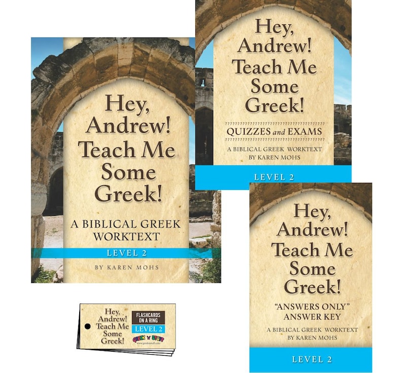 Greek 2, Short Set, Homeschool Curriculum, Christian, koine, Hey Andrew, answer booklet, biblical, activity pages, elementary, kids image 1