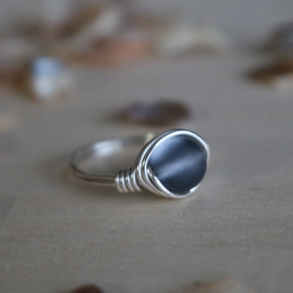 Wire Wrapped Gray Moonstone Ring