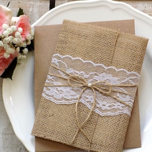 Burlap Wedding Invitation Suite Rustic Wedding Invitation Set Burlap Invitation Vintage Lace Invite Burlap Invitations Script Invite