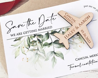 Airplane Save the Date Magnet, Destination Wedding Magnet, Tropical Wedding, Beach Save the Date, Wooden Airplane Magnets, Rustic Wedding