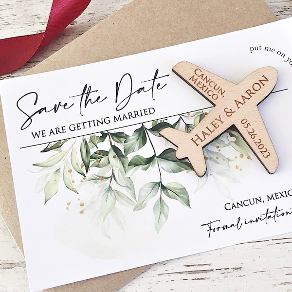 Airplane Save the Date Magnet, Destination Wedding Magnet, Tropical Wedding, Beach Save the Date, Wooden Airplane Magnets, Rustic Wedding