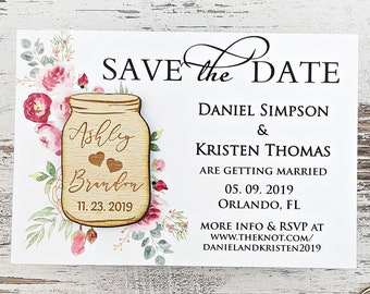 Mason Jar Save the Date Rustic Wedding Wood Magnet