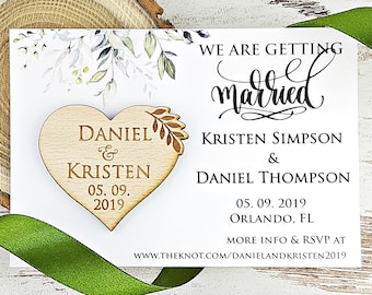 Save the Date Magnet Greenery Wood Heart