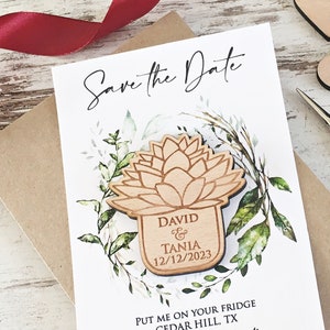 Succulent Save the Date, Wood Wedding Magnet, Wood Save The Dates, Succulent Wedding Invitations, Greenery Invitation, Save The Date Cards