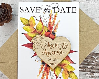 Rustic Leaf Save The Wood Wedding Magnet Invitation