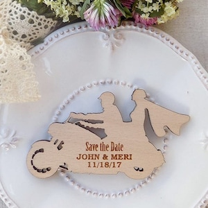 Moto Enregistrer l’aimant de date, En bois Enregistrer la date, Aimants de mariage de moto en bois rustique, Bois Enregistrer la date Aimant de moto Inviter