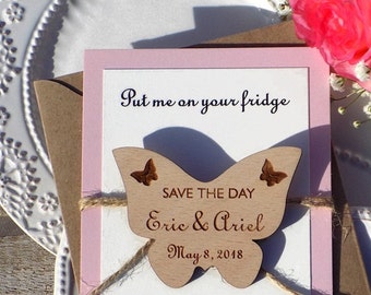 Custom Butterfly Save-the-Date Magnet with Background card, Butterfly Wood Magnet, Wood Magnet, Wood Save The Date Magnet, Save-the-Date