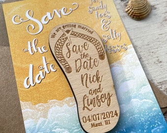 Flip Flop Save the Date Magnet with Beach Card and Envelope, Save-the-Date rustic Wood Magnets, Save the Date Beach Magnet, Tropical Wedding