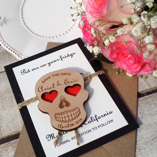 Skull Wood Save-the-Date Magnet, Wood Magnet, Skull Wooden Magnet, Skull Save The Date Magnet Wooden Save The Date Magnet Save The Date