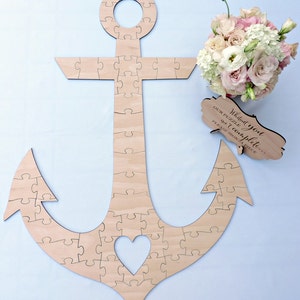 Anchor Wedding Guest Book Puzzle, Wood Puzzle Guest Book, Custom Wedding Guest Book Puzzle, Wooden Wedding Puzzle, Anchor Guest Book Puzzle image 2