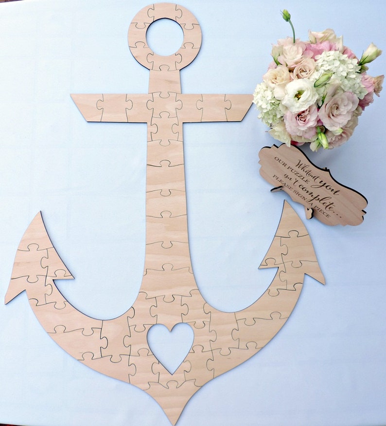 Anchor Wedding Guest Book Puzzle, Wood Puzzle Guest Book, Custom Wedding Guest Book Puzzle, Wooden Wedding Puzzle, Anchor Guest Book Puzzle image 2