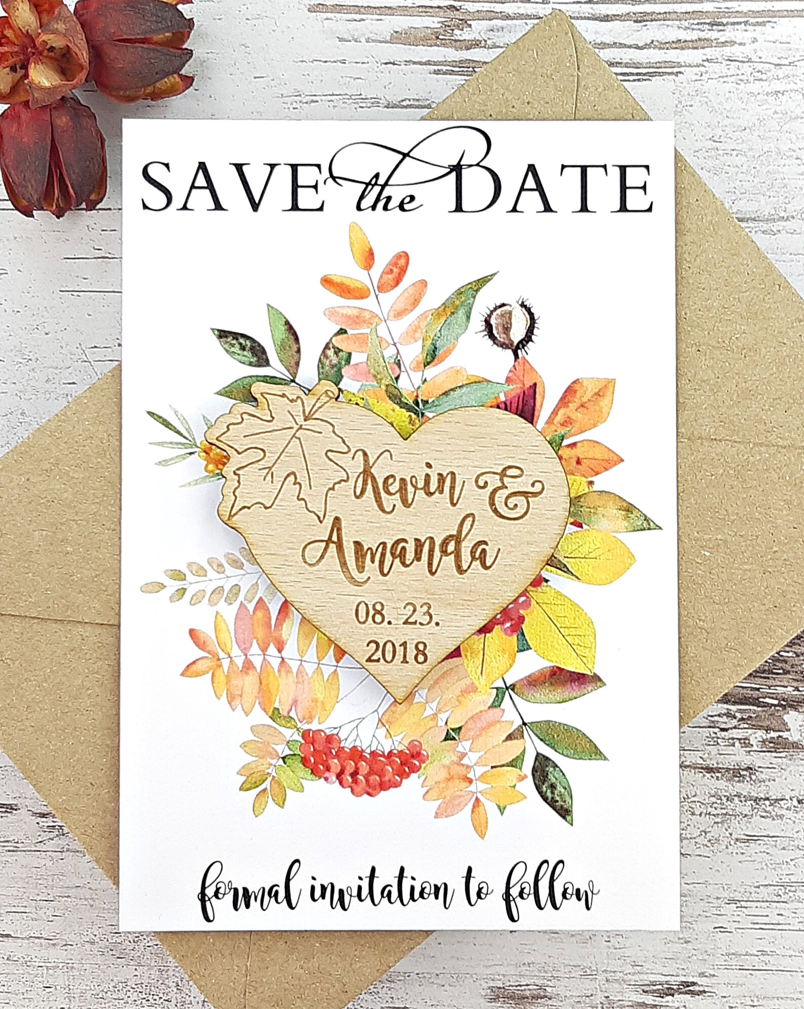Leaf Save the Date Wood Wedding Magnet Trend Autumn Fall - Etsy
