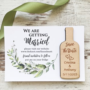Save The Date Magnet Winery, Winery Save The Date, Wine Bottle Magnet Wedding, Wooden Save the Date, Wood Wine Bottle, Rustic Magnet
