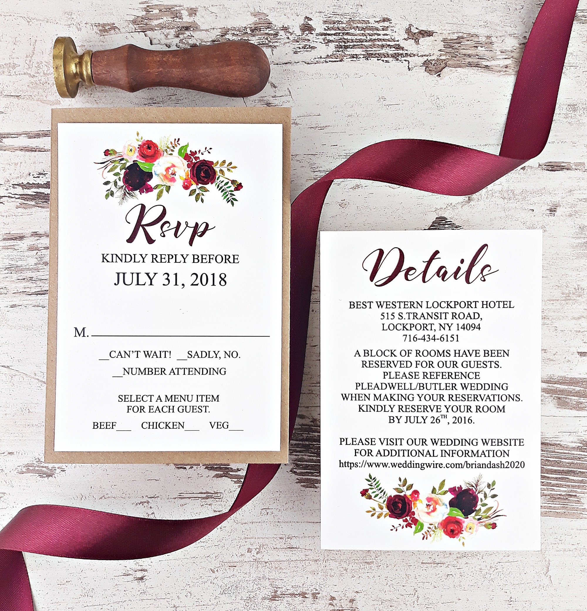 Burgundy Floral Wedding Invitations Etsy UK
