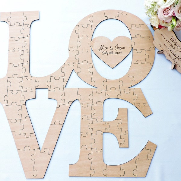 Love Wedding Guest Book Puzzle, Love Wood Puzzle Guestbook, Wedding Guest Book Puzzle, Custom Wedding Guest Book Puzzle, Wood Wedding Puzzle