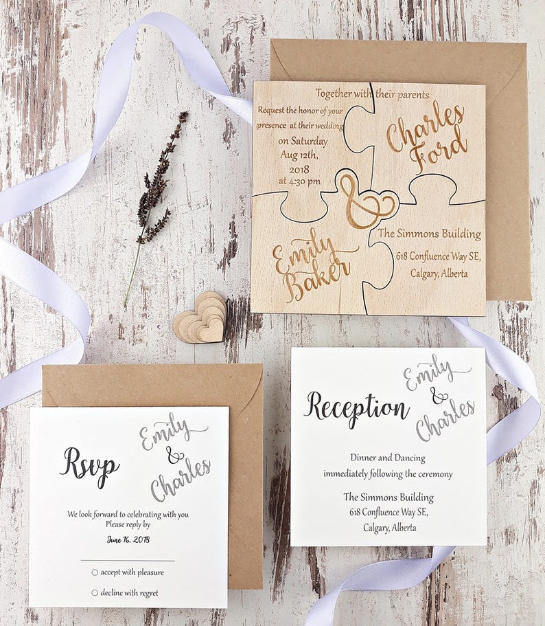 Puzzle Wedding Invitation Puzzle Invitation Real Wood Etsy