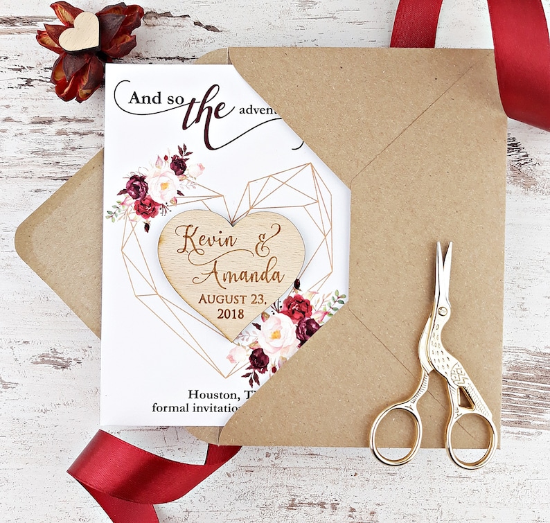 Modern Marsala Save-The-Date Heart Magnet image 9