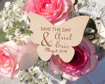 Butterfly Wood Save-The-Date Magnet, Butterfly Wood Magnet, Wooden Magnet, Save The Date Magnet, Rustic Wooden Save The Date Magnet