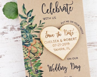 Rustic Botanical Wood Save The Date Magnets