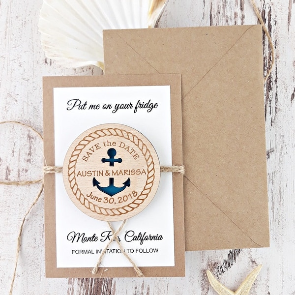 Beach Save The Dates Anchor Save The Date Magnet Wood Save the Dates Wedding Invitation Wedding Favors Rustic Save the Date Wooden Magnet