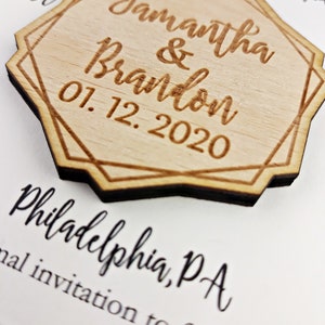 Calendario Save The Date Card con magnete esagonale, biglietti Greenery Save the Date, magnete per matrimonio in legno Boho Save the Date