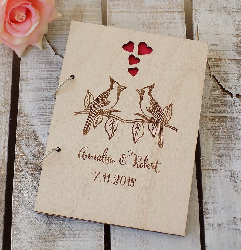 Birds Guest Book Rustic Wedding GuestBook Custom Wedding Journal Custom Guest Book Wooden Guest Book Personalised Guestbook Well Wishes Book