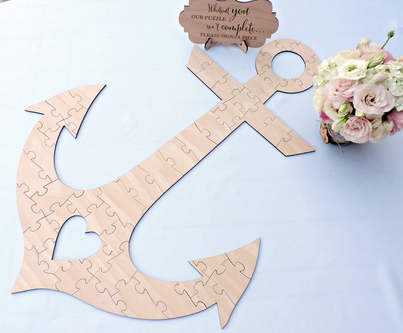 Anchor Wedding Guest Book Puzzle, Wood Puzzle Guest Book, Custom Wedding Guest Book Puzzle, Wooden Wedding Puzzle, Anchor Guest Book Puzzle image 1