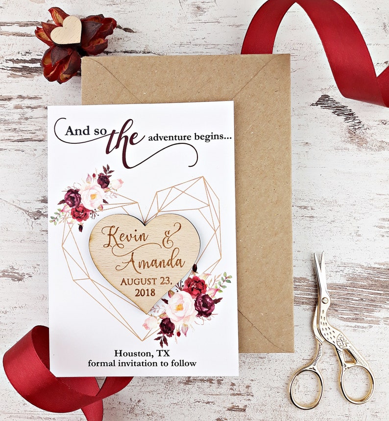 Modern Marsala Save-The-Date Heart Magnet image 2