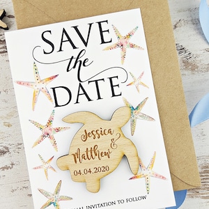 Seeschildkröte Save the Date Magnet Holz, Tropical Save the Date, Destination Hochzeit Magnet Karte, Save the Date Strand, Holz Meeresschildkröte Magnet